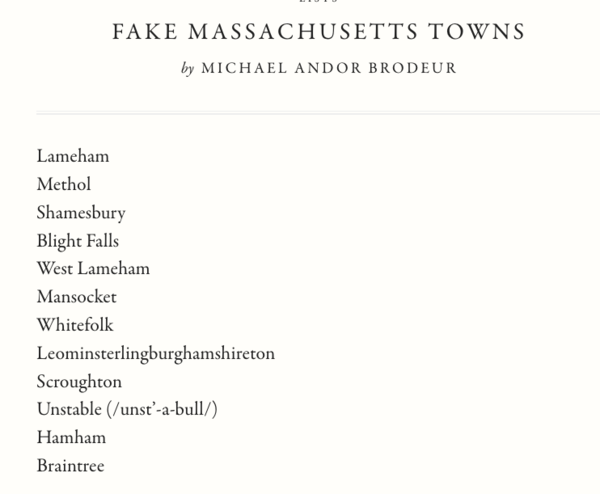 Fake Massachusetts Towns