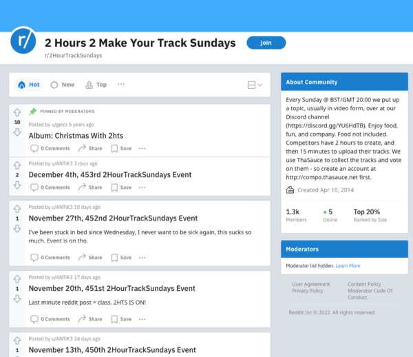 Reddit Two Hour Track Sundays