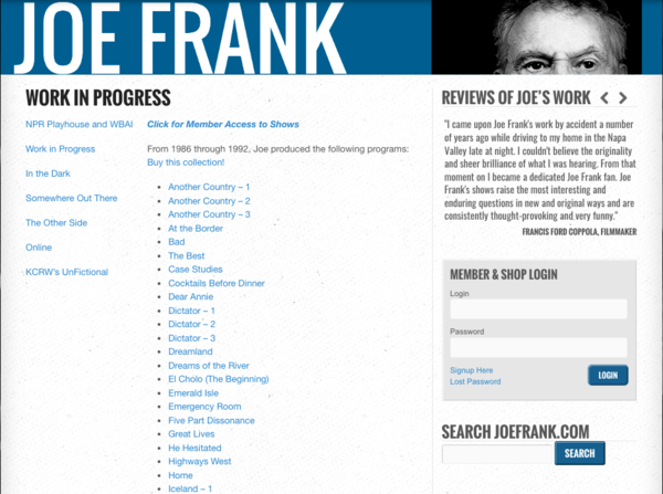Joe Frank: Work In Progress