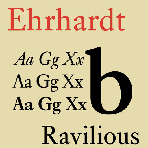 tryptic for Ehrhardt typeface showing upper and lower letters 