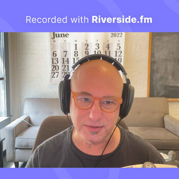 jim with headphones banner says recorded with riversidefm