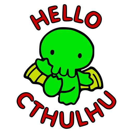 cute cartoon version of Cthulhu reading Hello Cthulhu