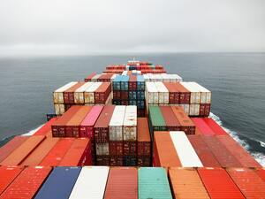 view of containers onboard a cargo ship
